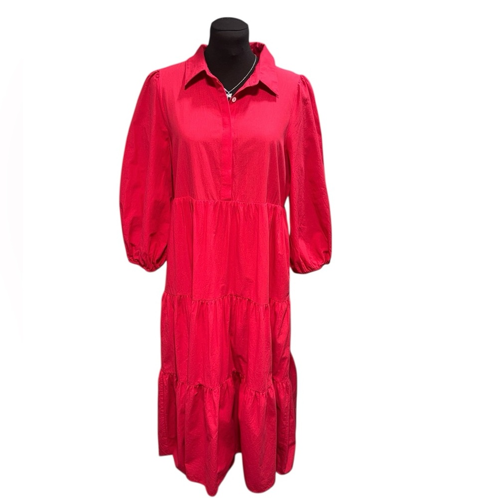 Pomander Place Bright Red Tiered Midi Dress
